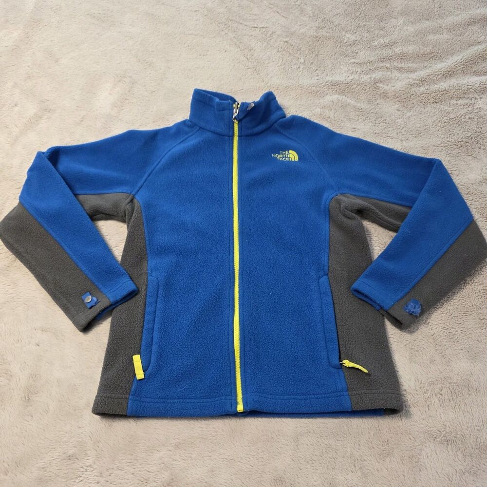 North Face Jacket Boys Med Blue Fleece Full Zip Windbreaker Denali Youth 10/12